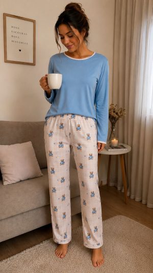 Pijama longo inverno no Suede ursinho